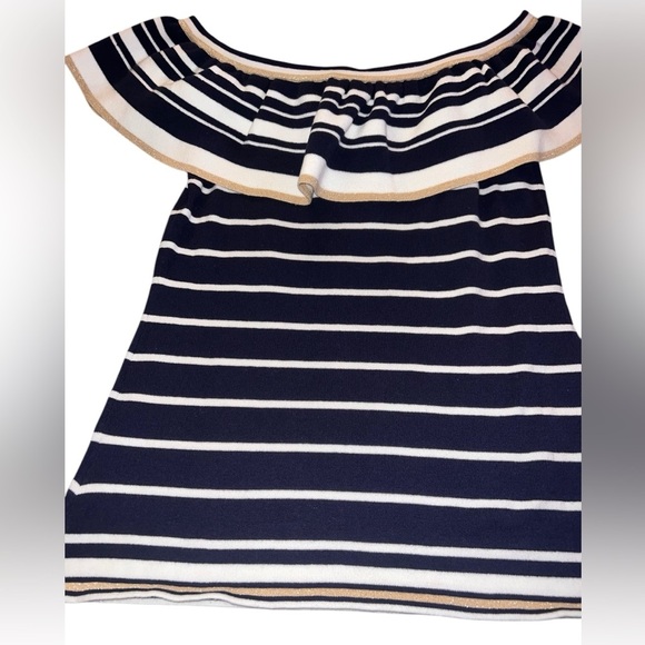 EUC Lilly Pulitzer Perelle Sweater Off The Shoulder Navy Gold Small Nautical - Picture 9 of 10